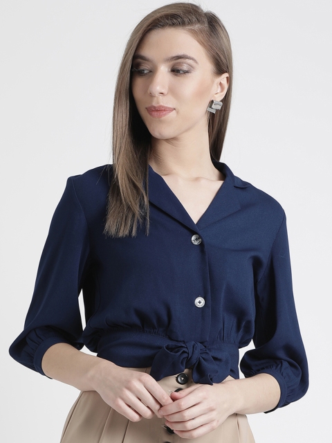 

Kazo Women Navy Blue Solid Shirt-Style Top