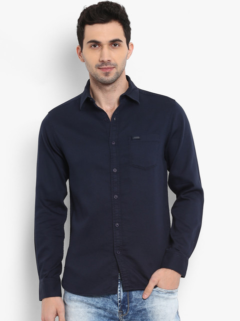 

Mufti Men Navy Blue Slim Fit Solid Casual Shirt