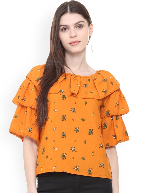

People Women Orange Printed A-Line Top