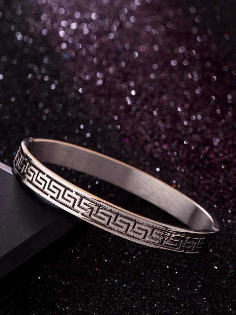 

Dare by Voylla Men Silver-Plated Rhodium-Plated Handcrafted Textured Kada Bracelet
