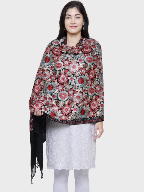 

Anekaant Women Multicoloured Floral Embroidered Woolen Shawl, Black