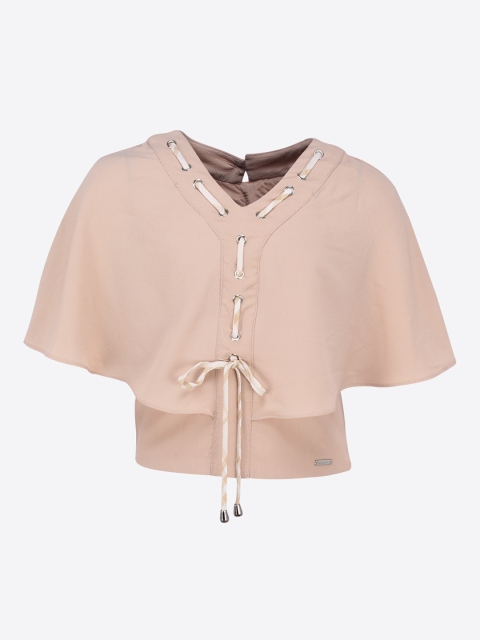 

CUTECUMBER Girls Beige Solid Cape Top
