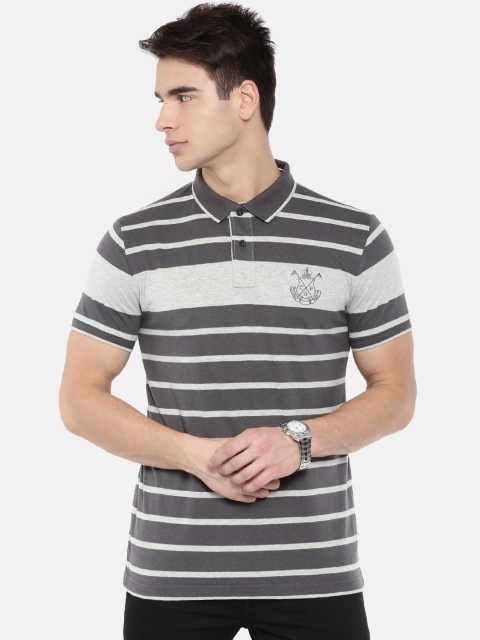 

Classic Polo Men Grey Striped Slim Fit Polo Collar T-shirt
