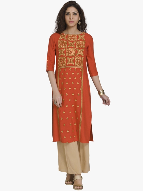 

Naari Women Rust Printed Straight Kurta
