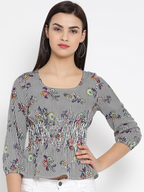 

Meee Women Black Striped Cinched Waist Top