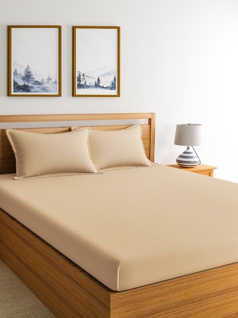 

Home Ecstasy Beige Solid 150 TC Cotton 1 Queen Bedsheet with 2 Pillow Covers