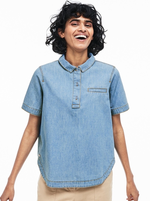 

Lacoste Women Blue Regular Fit Solid Lightweight Denim Casual Shirt