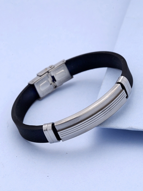 

Dare by Voylla Men Black Silver-Plated Handcrafted Bracelet