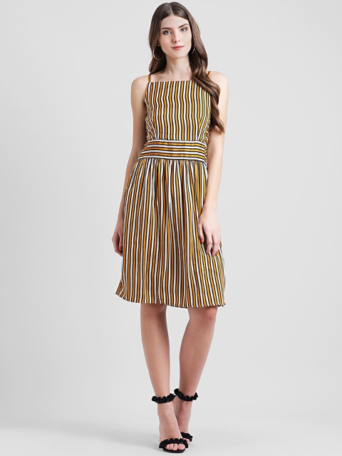 

Leo Sansini Women Yellow Striped Fit and Flare Dress