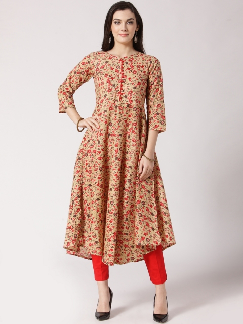 

Jompers Women Cream-Coloured & Red Printed Kurta with Trousers