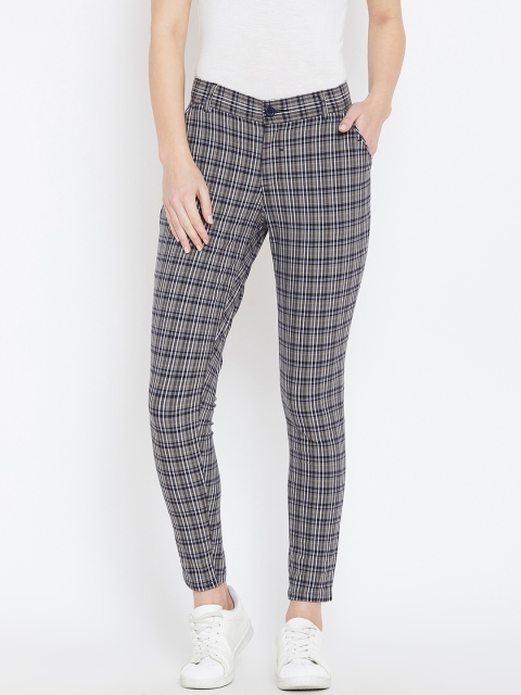 

JUMP USA Women Grey & Brown Regular Fit Checked Trousers