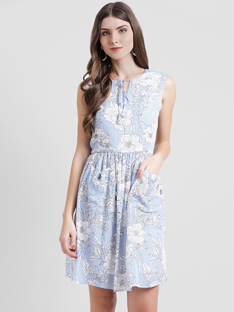 

Leo Sansini Women Blue Printed Fit and Flare Dress