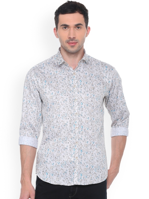 

V Dot Men Grey Slim Fit Printed Casual Shirt