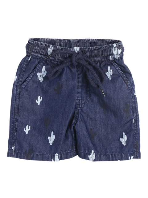 

612 league Boys Navy Blue Printed Regular Fit Denim Shorts