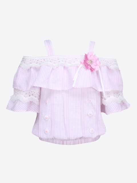 

CUTECUMBER Girls Pink & White Striped Blouson Top