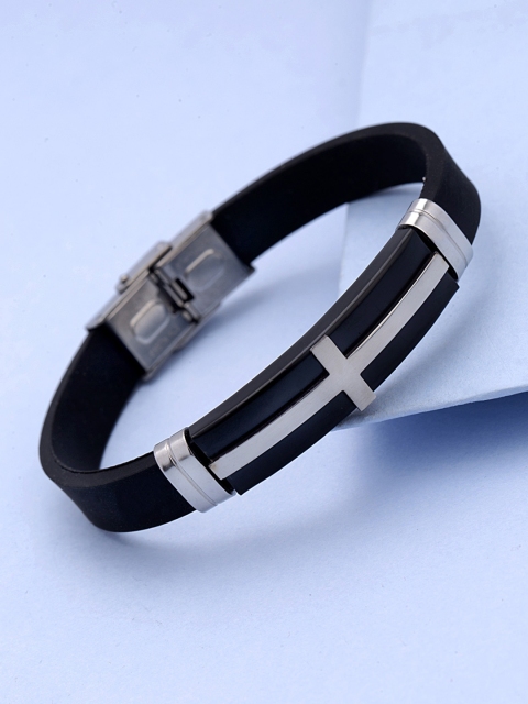 

Dare by Voylla Men Black Silver-Plated Handcrafted Bracelet
