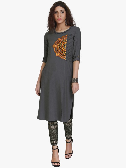 

Naari Women Grey Solid Straight Kurta