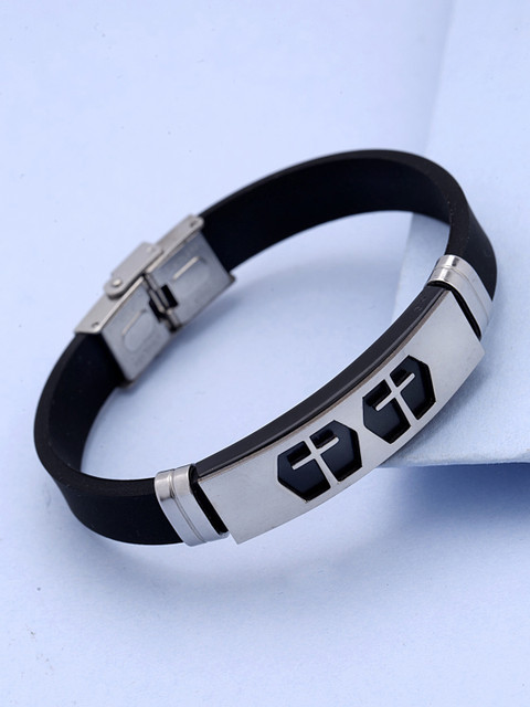 

Dare by Voylla Men Black Silver-Plated Handcrafted Bracelet