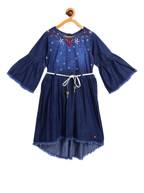 

612 league Girls Blue Solid Fit and Flare Dress