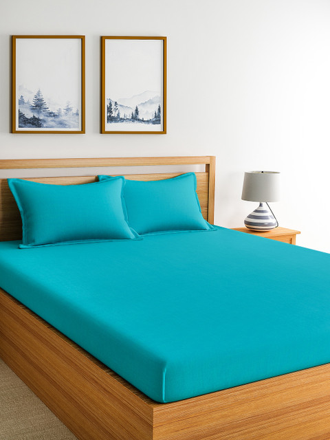 

Home Ecstasy Turquoise Blue Solid 150 TC Cotton 1 Queen Bedsheet with 2 Pillow Covers