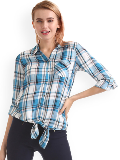

Cherokee Women Blue Regular Fit Checked Casual Shirt