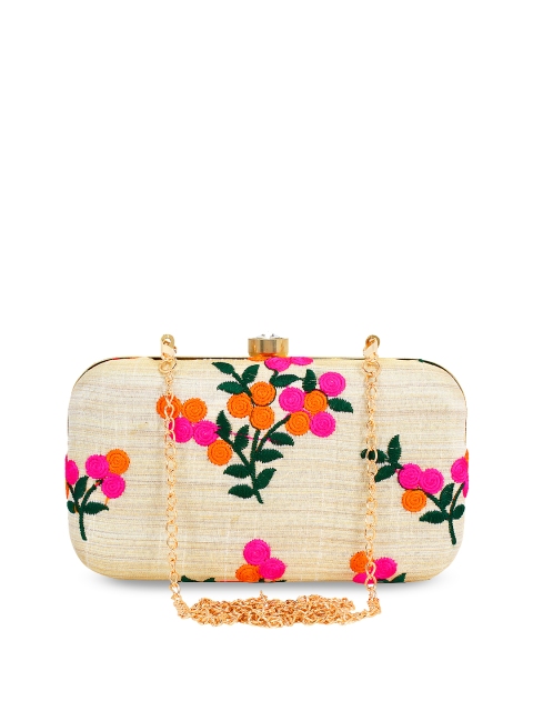 

Anekaant Off-White & Pink Embroidered Clutch