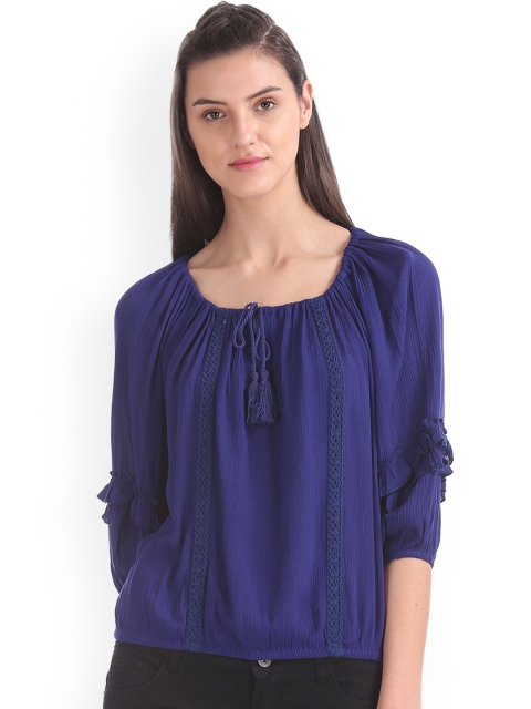 

Cherokee Women Blue Solid Blouson Top