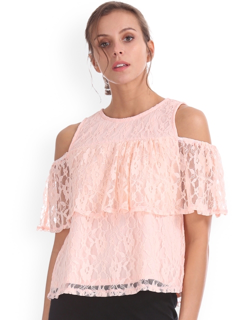 

Sugr Women Pink Self Design A-Line Cold-shoulder Top