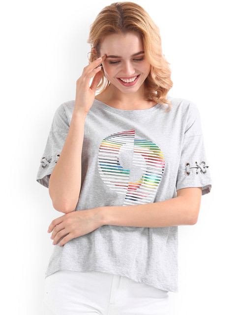 

Sugr Women Grey Printed Top
