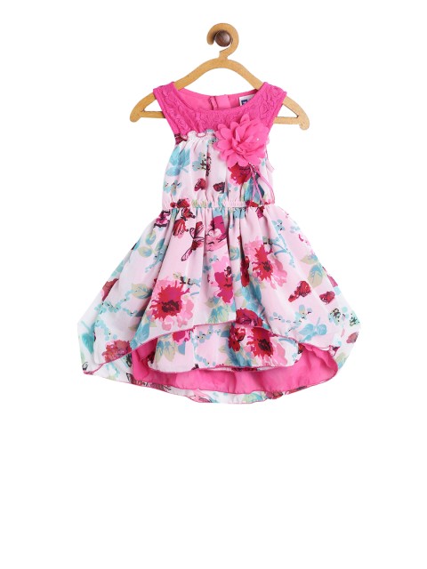 

612 league Girls Pink Printed Fit and Flare Dress