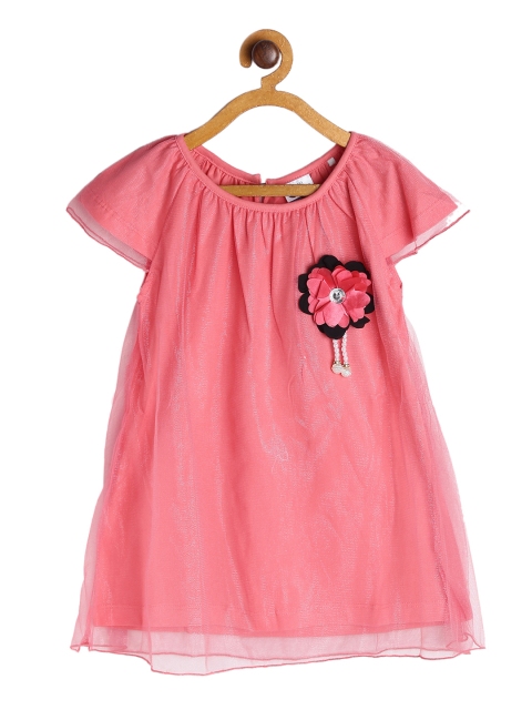 

612 league Girls Coral Pink Self Design A-Line Dress
