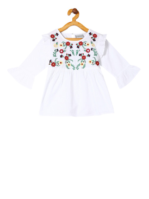 

Cherokee Girls White Solid A-Line Pure Cotton Top