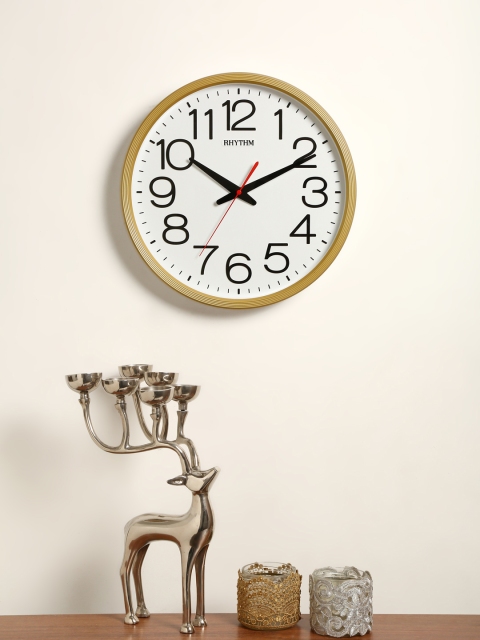 

Rhythm White & Yellow Handcrafted Round Solid Analogue Wall Clock