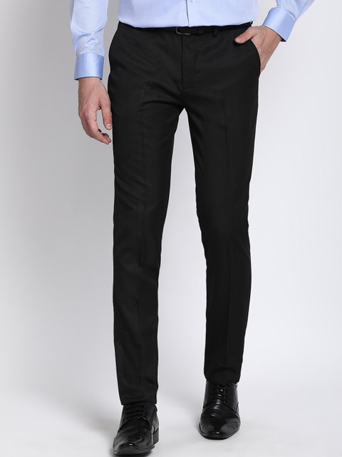 

Crocodile Men Black Smart Slim Fit Self Design Formal Trousers