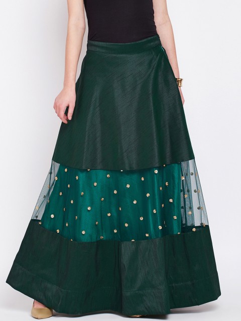 

Studio Rasa Women Green Solid A-Line Maxi Skirt
