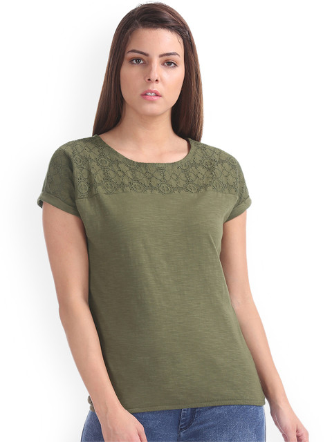 

Cherokee Women Green Solid Top