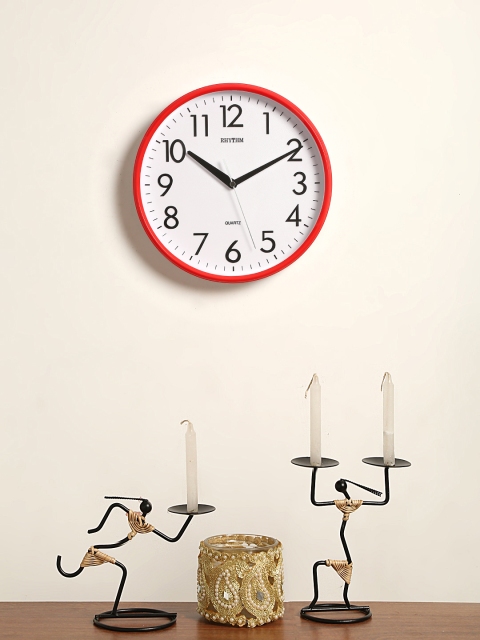

Rhythm White & Red Handcrafted Round Solid Analogue Wall Clock