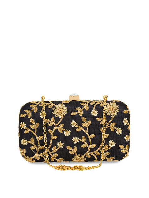 

Anekaant Black & Gold-Toned Embroidered Clutch