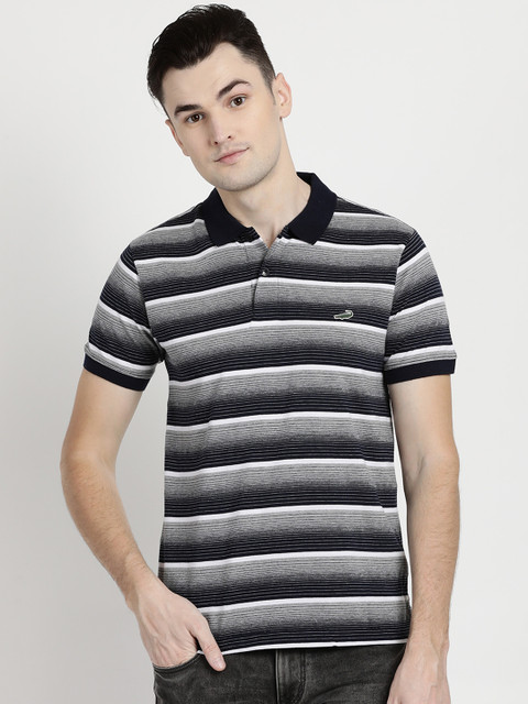 

Crocodile Men Grey Striped Polo Collar T-shirt