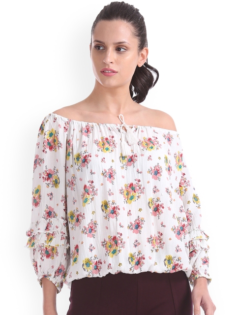 

Cherokee Women White Printed Bardot Top