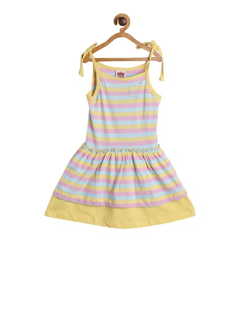 

612 league Girls Multicoloured Striped Fit and Flare Dress, Multi