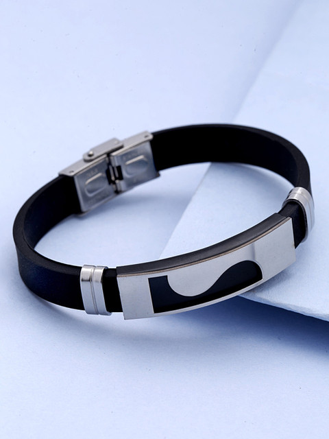 

Dare by Voylla Men Black Silver-Plated Handcrafted Bracelet