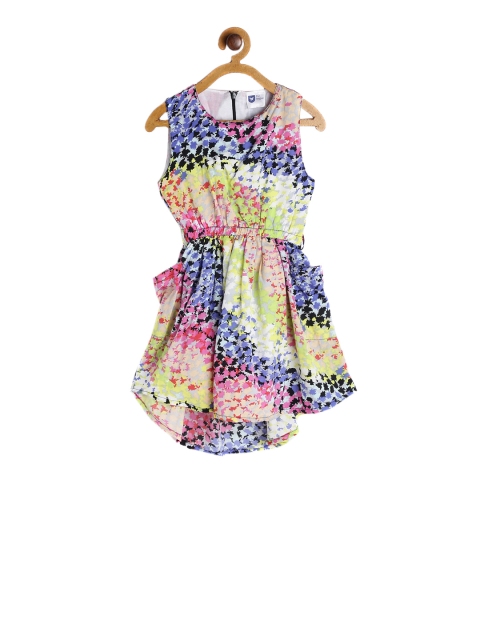 

612 league Girls Multicoloured Printed Fit and Flare Dress, Multi