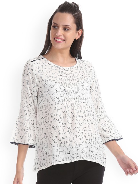 

Bronz Women White Printed A-Line Top