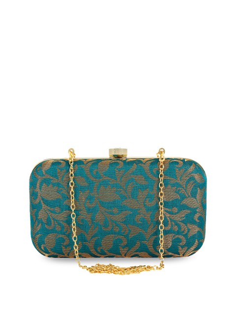 

Anekaant Teal Blue & Gold-Toned Embroidered Embroidered Clutch