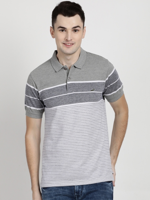 

Crocodile Men Grey Striped Polo Collar T-shirt