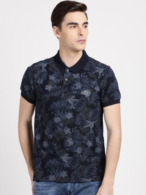 

Crocodile Men Navy Blue Printed Polo Collar T-shirt