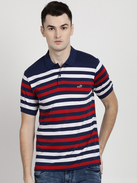 

Crocodile Men Navy Blue Striped Polo Collar T-shirt