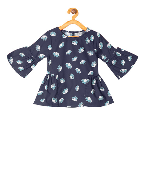 

Cherokee Girls Navy Blue Printed A-Line Pure Cotton Top