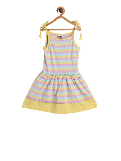 

612 league Girls Multicoloured Striped Fit and Flare Dress, Multi